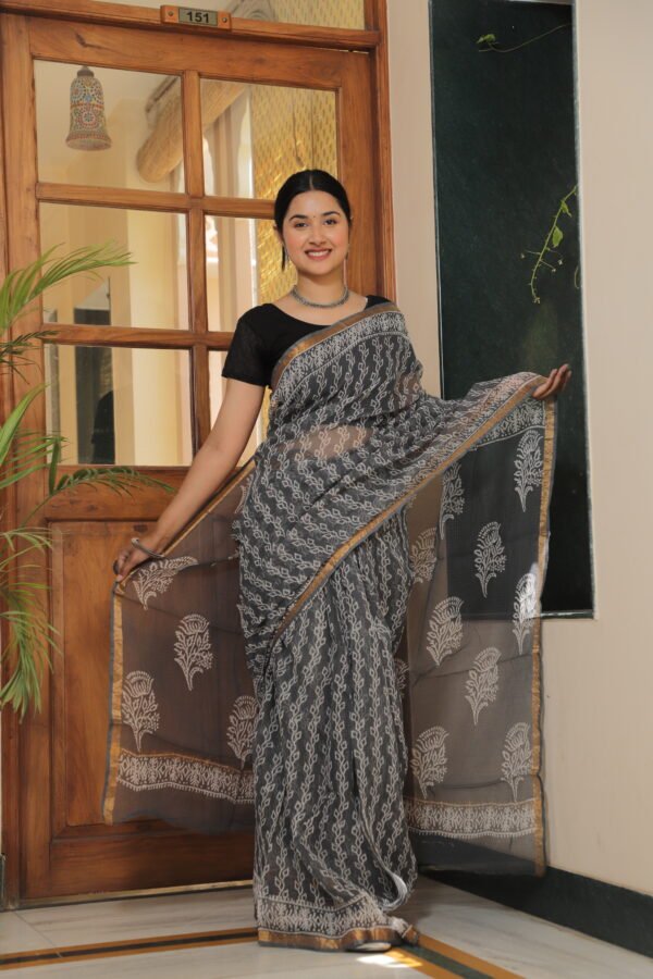 Premium Kota Doria Printed Saree with Zari Border