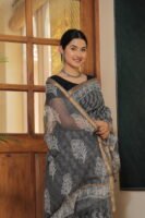 Premium Kota Doria Printed Saree with Zari Border