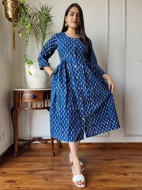 Earthy Brown Floral Cotton Flared Dress