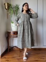 Black & Beige Zig-Zag Cotton A-Line Dress