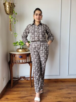 Women’s Brown Floral Printed Co-Ord Set