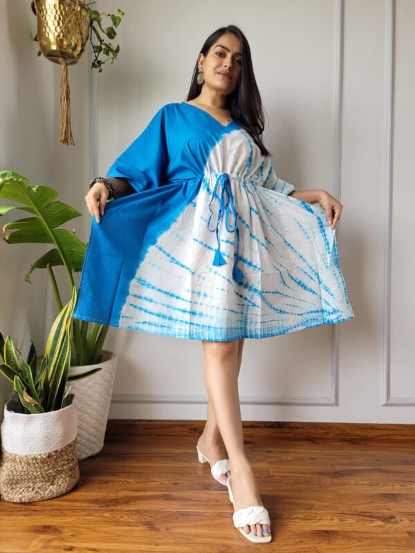 Shibori Tie-Dye Cotton Kaftan Dress (Blue & White)