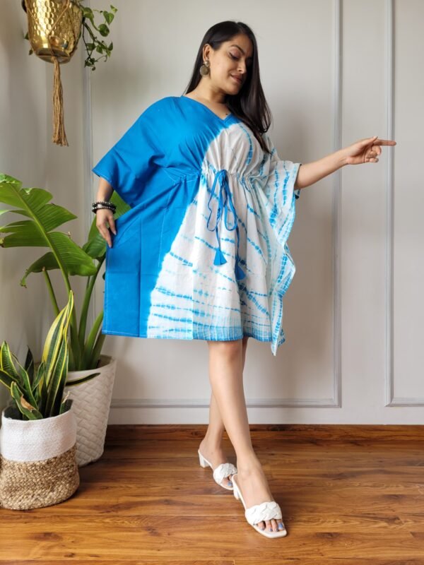 Shibori Tie-Dye Cotton Kaftan Dress (Blue & White)