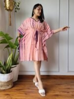 Shibori Tie-Dye Cotton Kaftan Dress (Peach & Purple)