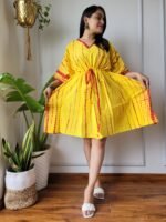 Shibori Tie-Dye Cotton Kaftan Dress (Yellow & Red)