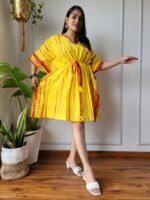 Shibori Tie-Dye Cotton Kaftan Dress (Yellow & Red)