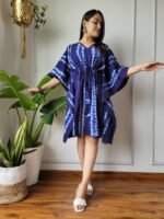 Shibori Tie-Dye Cotton Kaftan Dress (Indigo Blue & White)