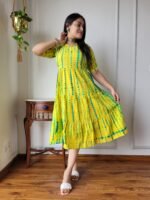 Yellow & Green Tie-Dye Cotton Flared Dress
