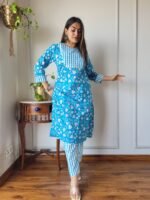 Women’s Blue Floral Printed Kurta Pant Set