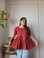 Women’s Red Printed Peplum Top