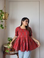 Women’s Red Printed Peplum Top