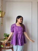 Women’s Purple Printed Peplum Top