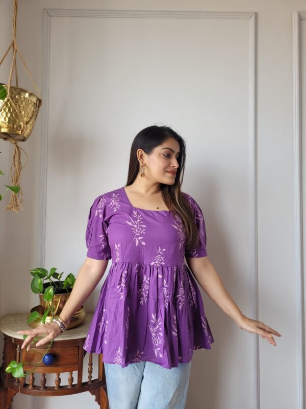 Women’s Purple Printed Peplum Top