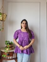 Women’s Purple Printed Peplum Top