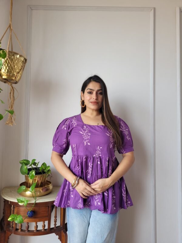 Women’s Purple Printed Peplum Top