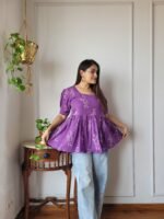 Women’s Purple Printed Peplum Top