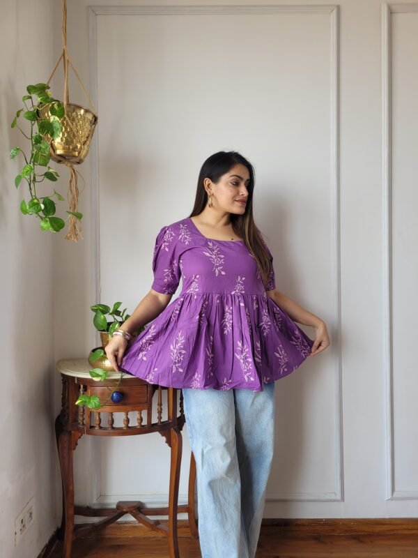Women’s Purple Printed Peplum Top