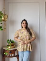 Women’s Yellow Floral Printed Peplum Top