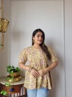 Women’s Yellow Floral Printed Peplum Top