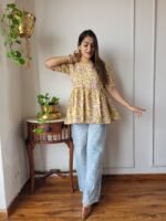 Women’s Yellow Floral Printed Peplum Top