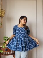 Women’s Blue Floral Printed Peplum Top