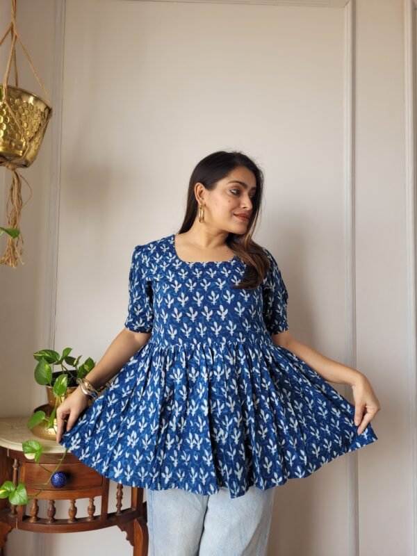 Women’s Blue Floral Printed Peplum Top