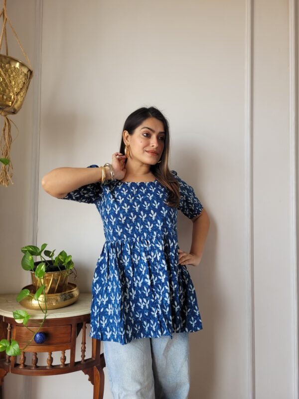 Women’s Blue Floral Printed Peplum Top