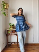 Women’s Blue Floral Printed Peplum Top