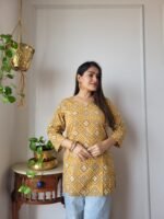 Women’s Mustard Geometric Printed Casual Top