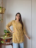 Women’s Mustard Geometric Printed Casual Top