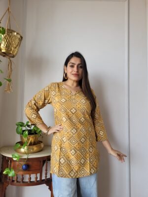 Women’s Mustard Geometric Printed Casual Top