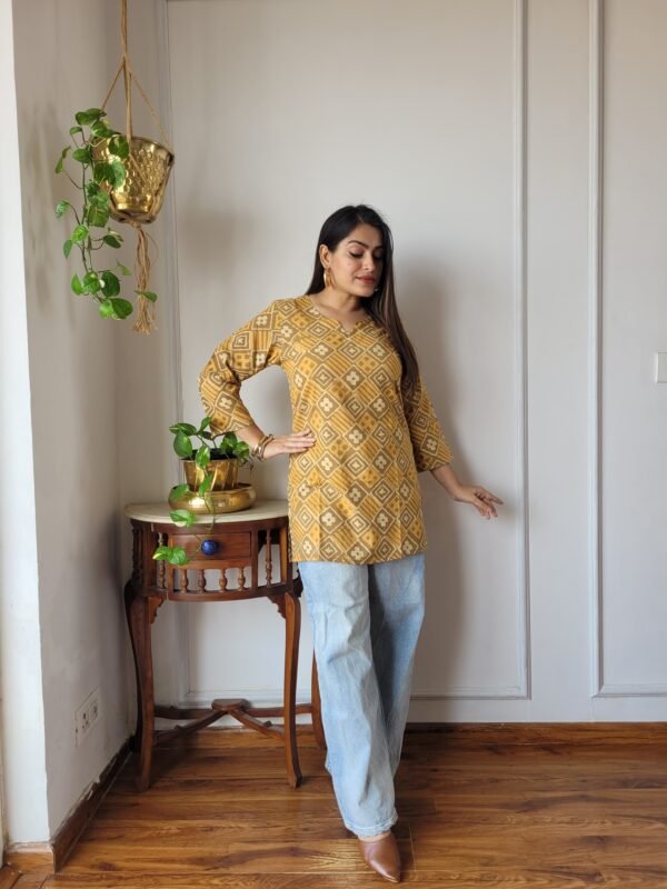 Women’s Mustard Geometric Printed Casual Top