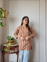 Women’s Brown Striped Printed Casual Top