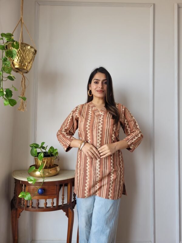 Women’s Brown Striped Printed Casual Top