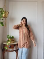 Women’s Brown Striped Printed Casual Top