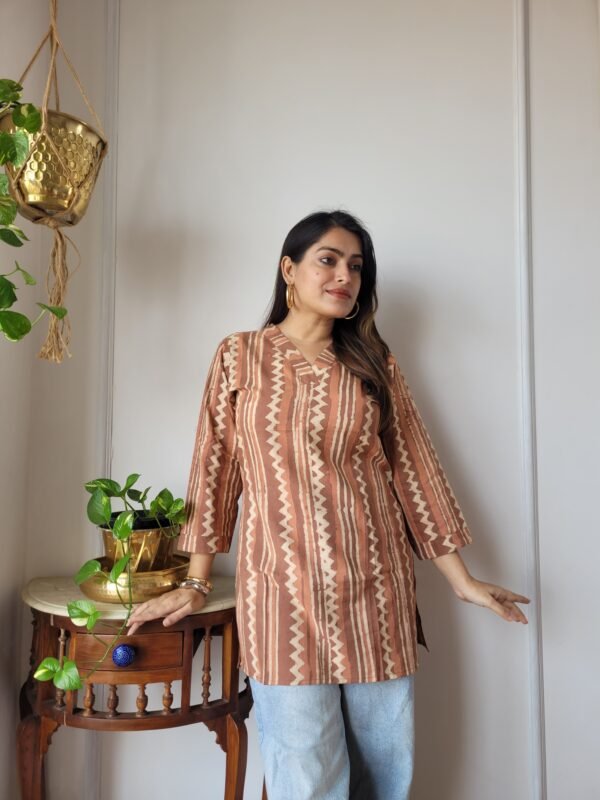 Women’s Brown Striped Printed Casual Top