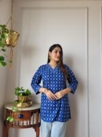 Women’s Blue Ethnic Printed Casual Top