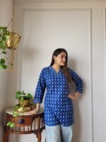 Women’s Blue Ethnic Printed Casual Top