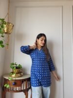 Women’s Blue Ethnic Printed Casual Top