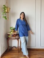 Women’s Blue Ethnic Printed Casual Top