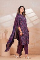Hand Block Printed Cotton Kurta Set with Dupatta (Navy Blue & Red)