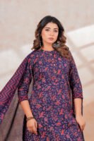 Hand Block Printed Cotton Kurta Set with Dupatta (Navy Blue & Red)
