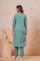 Women’s Printed Kurta Pant Set (Green)
