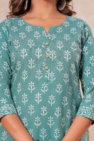Women’s Printed Kurta Pant Set (Green)
