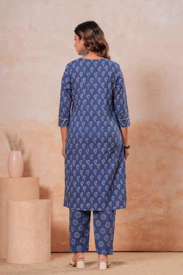 Women’s Printed Kurta Pant Set (Blue)