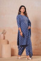 Hand Block Printed Cotton Kurta Set with Dupatta (Indigo Blue & White)