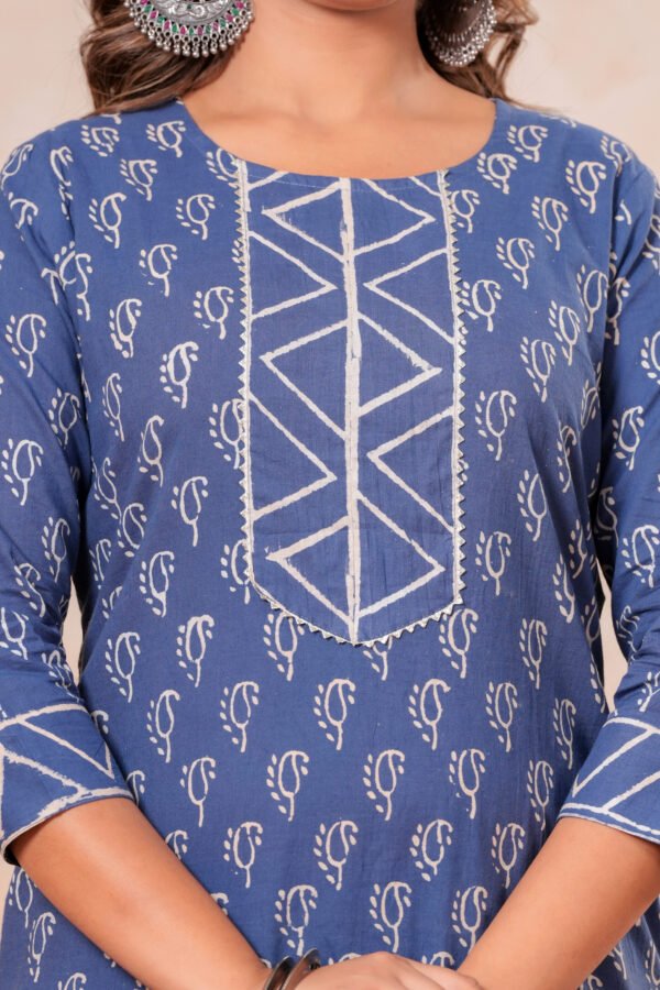 Women’s Printed Kurta Pant Set (Blue)