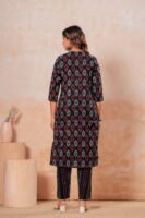 Women’s Printed Kurta Pant Set (Black)