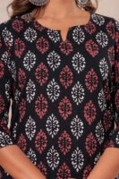 Women’s Printed Kurta Pant Set (Black)