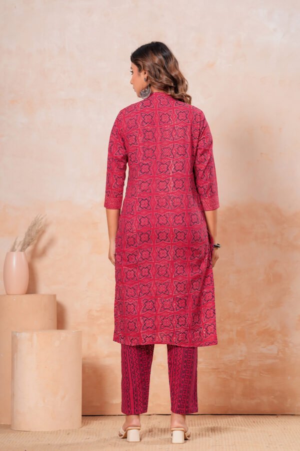 Women’s Printed Kurta Pant Set (Pink)